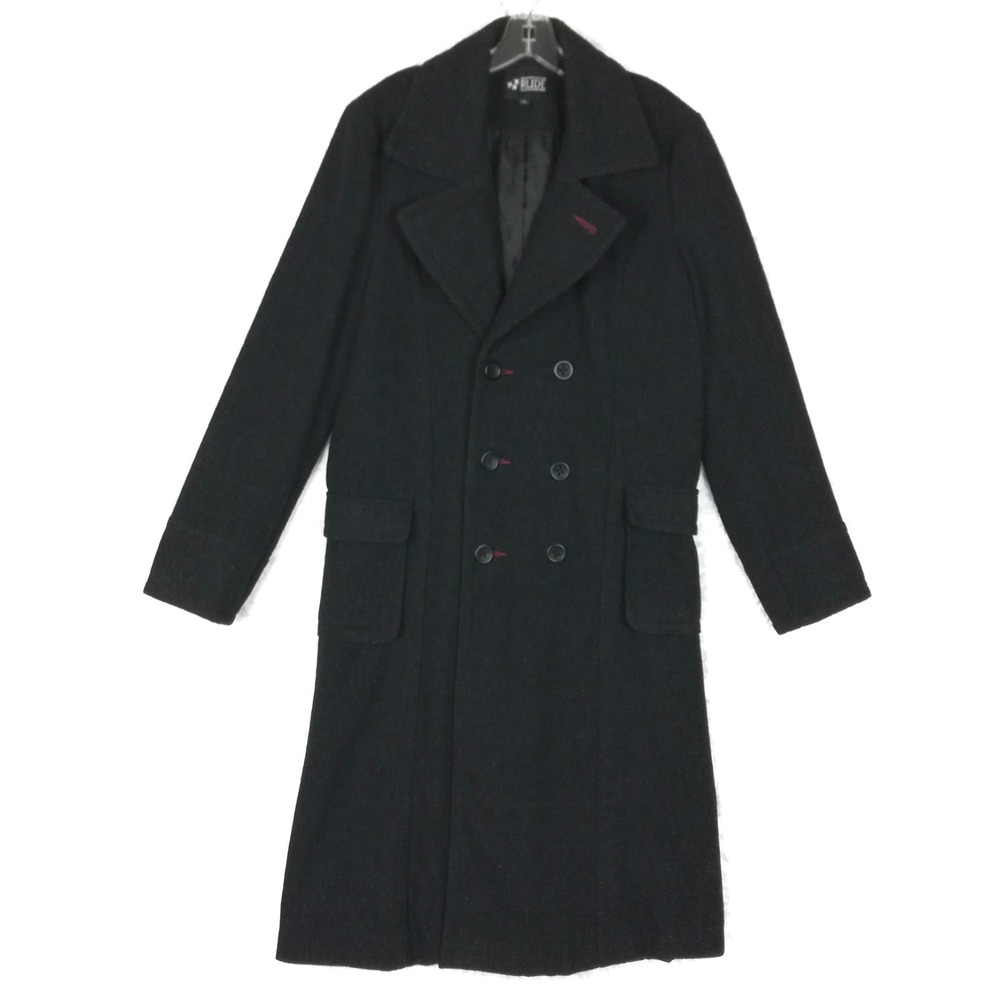 Rude Mens Trench Coat Wool Blend Black Double Breasted Detective Sherlock S